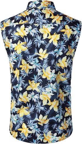 قميص JOGAL الرجالي بدون أكمام مزين بالزهور كاجوال بأزرار سفلية من هاواي in Kuwait