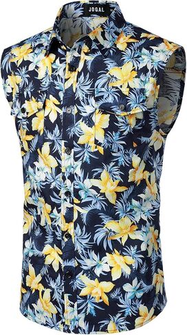 قميص JOGAL الرجالي بدون أكمام مزين بالزهور كاجوال بأزرار سفلية من هاواي in Kuwait