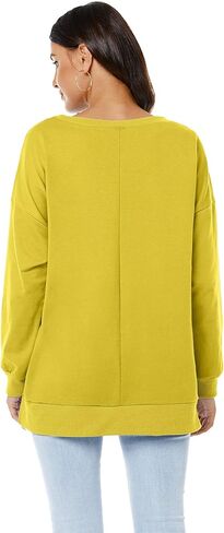 بلوفر VIISHOW نسائي طويل الأكمام بياقة دائرية وفضفاضة ومقاس أساسي بلون موحد وفتحة جانبية in Kuwait