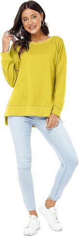 بلوفر VIISHOW نسائي طويل الأكمام بياقة دائرية وفضفاضة ومقاس أساسي بلون موحد وفتحة جانبية in Kuwait