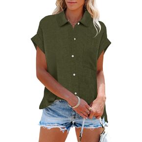 SySea Womens Short Sleeve Striped Shirts Casual Button Down V Neck Work Blouses Tops