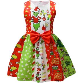 Kids Girls Dress Sleeveless Cartoon Casual Dress Halloween Christmas Party Dress Green 2-10 Years