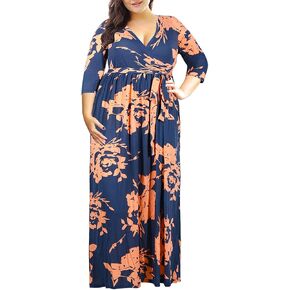 Nemidor Women's 3/4 Sleeve Floral Print Plus Size Casual Party Maxi Dress in Kuwait