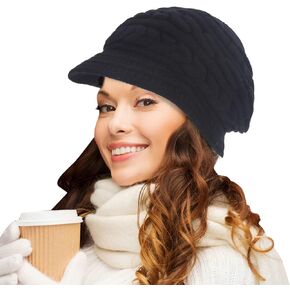 قبعات صغيرة للنساء، إكسسوارات الملابس الشتوية الخارجية، قبعات دافئة محبوكة مع بطانة من الصوف الدافئ، قبعة بيريه أنيقة سميكة وقابلة للتمدد للنساء والسيدات والفتيات (أسود) in Kuwait