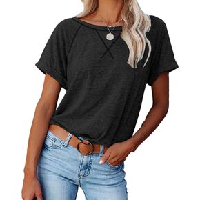 Women's Tops Short Sleeve T Shirts Crewneck Casual Loose Fit Tunic Tops in Kuwait