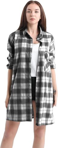 قميص منقوش نسائي مقاس كبير من AGO FTYxTRA - بلوزة ذات جودة عالية مريحة وحسن المظهر على طراز الصديق مقاس كبير in Kuwait