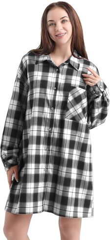 قميص منقوش نسائي مقاس كبير من AGO FTYxTRA - بلوزة ذات جودة عالية مريحة وحسن المظهر على طراز الصديق مقاس كبير in Kuwait