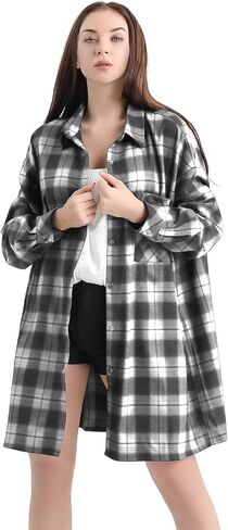 قميص منقوش نسائي مقاس كبير من AGO FTYxTRA - بلوزة ذات جودة عالية مريحة وحسن المظهر على طراز الصديق مقاس كبير in Kuwait