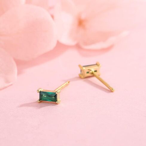 20g Rectangle Emerald Green CZ Minimalist Real 925 Sterling Silver Tiny Mini Cute Small Cartilage Stud Earrings for Women Teen Girls Little Girls Sensitive Ear Dainty Simple Square Geometric Huggie Crystal Diamond Piercing Post Pin Tragus Hypoallergenic F in Saudi Arabia