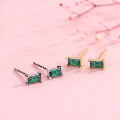 20g Rectangle Emerald Green CZ Minimalist Real 925 Sterling Silver Tiny Mini Cute Small Cartilage Stud Earrings for Women Teen Girls Little Girls Sensitive Ear Dainty Simple Square Geometric Huggie Crystal Diamond Piercing Post Pin Tragus Hypoallergenic F in Saudi Arabia