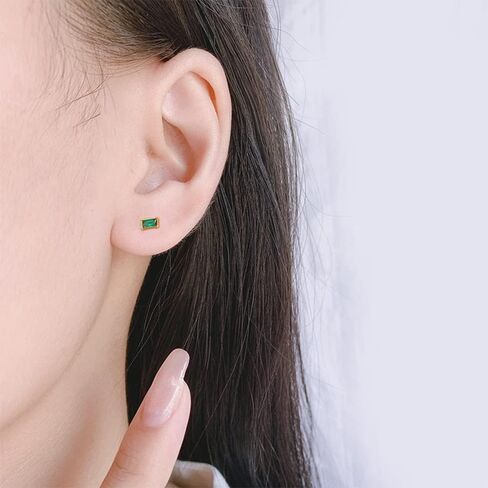 20g Rectangle Emerald Green CZ Minimalist Real 925 Sterling Silver Tiny Mini Cute Small Cartilage Stud Earrings for Women Teen Girls Little Girls Sensitive Ear Dainty Simple Square Geometric Huggie Crystal Diamond Piercing Post Pin Tragus Hypoallergenic F in Saudi Arabia