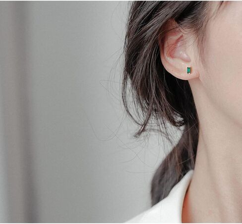 20g Rectangle Emerald Green CZ Minimalist Real 925 Sterling Silver Tiny Mini Cute Small Cartilage Stud Earrings for Women Teen Girls Little Girls Sensitive Ear Dainty Simple Square Geometric Huggie Crystal Diamond Piercing Post Pin Tragus Hypoallergenic F in Saudi Arabia