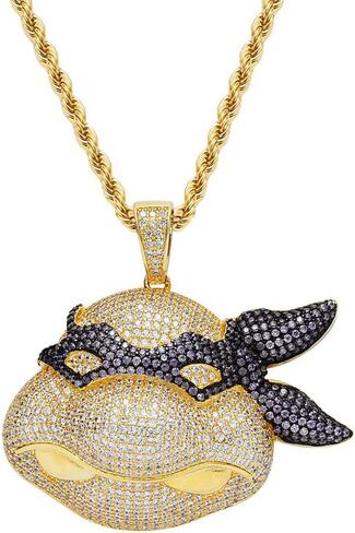 قلادة Union Power Turtles من الفولاذ المقاوم للصدأ، سلسلة قلادة هيب هوب من الزركون للرجال in Kuwait