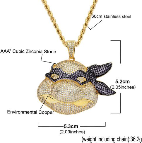 قلادة Union Power Turtles من الفولاذ المقاوم للصدأ، سلسلة قلادة هيب هوب من الزركون للرجال in Kuwait