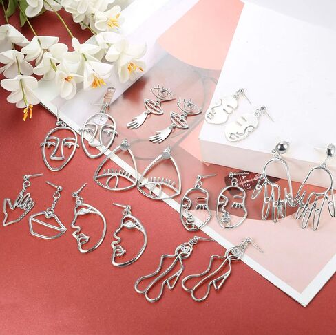YADOCA 9 Pairs Face Hand Earrings for Women Hollow Statement Geometric Fun Abstract Art Earrings in Saudi Arabia