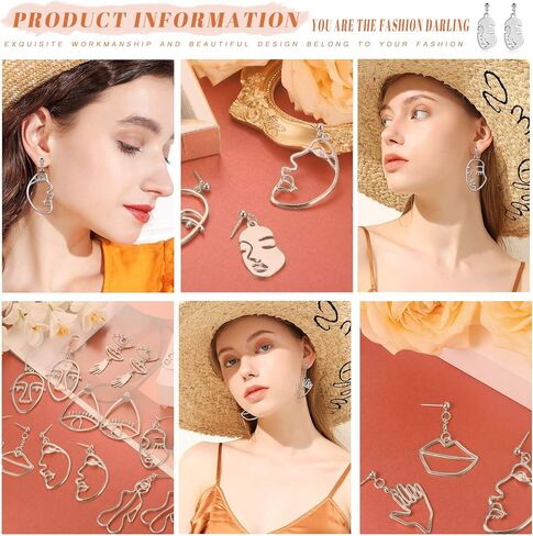 YADOCA 9 Pairs Face Hand Earrings for Women Hollow Statement Geometric Fun Abstract Art Earrings in Saudi Arabia
