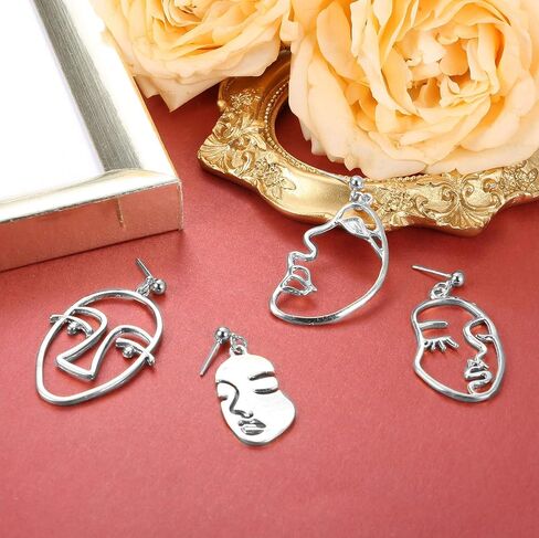 YADOCA 9 Pairs Face Hand Earrings for Women Hollow Statement Geometric Fun Abstract Art Earrings in Saudi Arabia