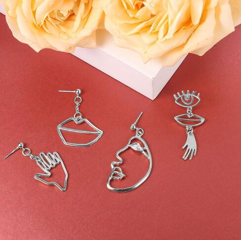 YADOCA 9 Pairs Face Hand Earrings for Women Hollow Statement Geometric Fun Abstract Art Earrings in Saudi Arabia