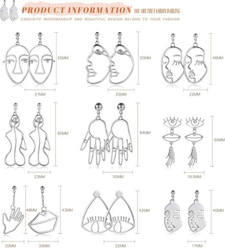 YADOCA 9 Pairs Face Hand Earrings for Women Hollow Statement Geometric Fun Abstract Art Earrings in Saudi Arabia