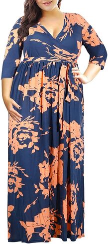 Nemidor Women's 3/4 Sleeve Floral Print Plus Size Casual Party Maxi Dress in Kuwait
