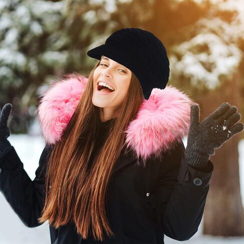 قبعات صغيرة للنساء، إكسسوارات الملابس الشتوية الخارجية، قبعات دافئة محبوكة مع بطانة من الصوف الدافئ، قبعة بيريه أنيقة سميكة وقابلة للتمدد للنساء والسيدات والفتيات (أسود) in Kuwait