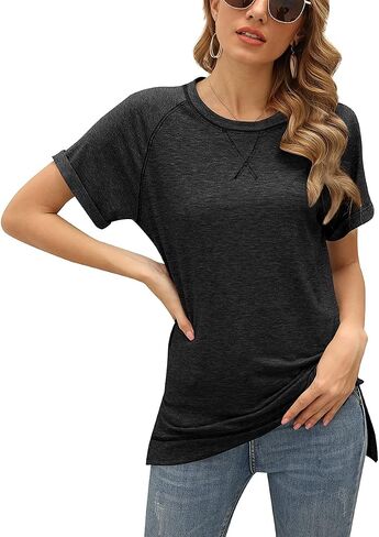 Women's Tops Short Sleeve T Shirts Crewneck Casual Loose Fit Tunic Tops in Kuwait