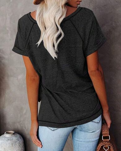 Women's Tops Short Sleeve T Shirts Crewneck Casual Loose Fit Tunic Tops in Kuwait