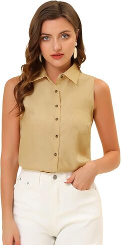 Allegra K Women's Single Breasted Casual Office Sleeveless Shirt in Kuwait
