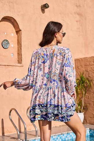 HECCPLI Women Boho V-neck 3/4 Sleeves Tunic Top Relaxed Fit Casual Print Blouse in Saudi Arabia
