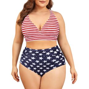 American Trends Womens Plus Size Bikini Two Piece Swimsuits Tummy Control Bathing Suits High Waisted Bikini Swimwear