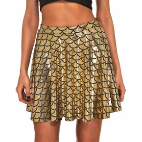 GRAEEN Mermaid Skirts Fish Scale Skater Skirts Sparkly Flared Pleated Mini Skirt High Waisted Costume Performance Skirt in Kuwait