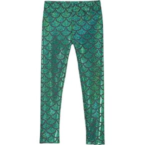 City Threads Girls Leggings Metallic Mermaid Print Shiny Colorful Fun Ankle Length Made in USA in Saudi Arabia