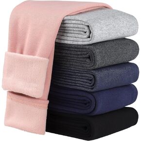 Cooraby 1 Pack Girls Winter Warm Cotton Fleece Lined Leggings Thick Winter Pants Kids Basic Full Length Pant Thermal Leggings