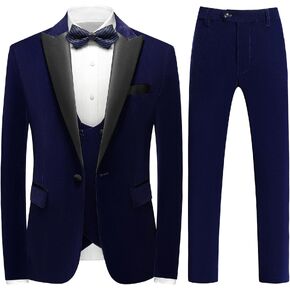 Mens Velvet 3 Piece Suits Slim Fit Peaked Lapel One Button Tuxedo Dinner Jacket Vest Pants Suit Set