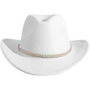 HUDANHUWEI Rhinestone Cowgirl Cowboy Hat Shiny Wide Brim Hat for Party in Saudi Arabia