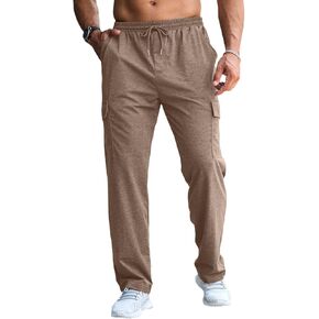 CTU Mens Fashion Baggy Sweatpants Lightweight Workout Cargo Sweatpants Athletic Pants Open Bottom Joggers with Pockets