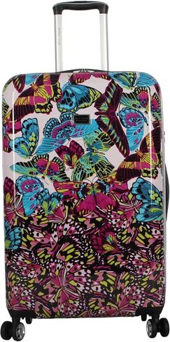 Betsey Johnson 30 Inch Checked Luggage Collection - Expandable Scratch Resistant (ABS + PC) Hardside Suitcase - Designer Lightweight Bag with 8-Rolling Spinner Wheels (Stripe Roses, 30in) in Kuwait