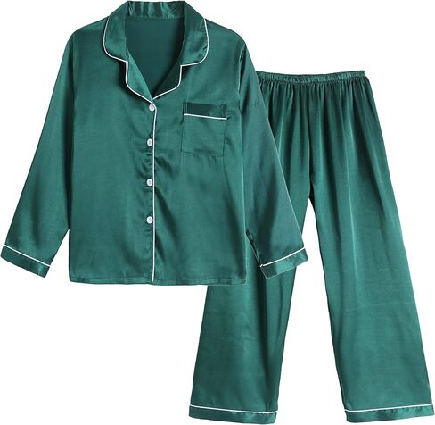Vopmocld Big Kids Unisex Pjs Set Girls Boys Silk Pajama Sets Satin Clasic Sleepwear Long Sleeve 2 Pieces Button Down Nighty in Saudi Arabia