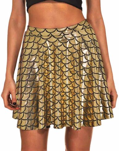 GRAEEN Mermaid Skirts Fish Scale Skater Skirts Sparkly Flared Pleated Mini Skirt High Waisted Costume Performance Skirt in Kuwait
