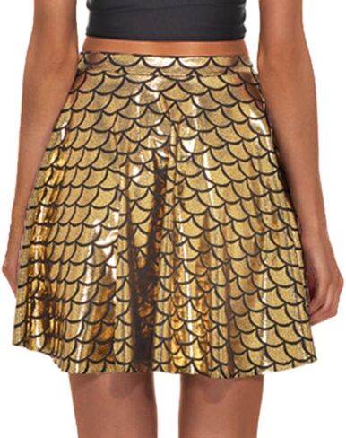 GRAEEN Mermaid Skirts Fish Scale Skater Skirts Sparkly Flared Pleated Mini Skirt High Waisted Costume Performance Skirt in Kuwait
