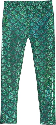 City Threads Girls Leggings Metallic Mermaid Print Shiny Colorful Fun Ankle Length Made in USA in Kuwait