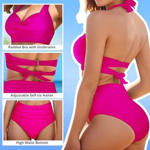 OPPOSHE Bikini Sets for Women Tummy Control, High Waisted Two Piece Swimsuit Bathing Suits with Adjustable Straps in Kuwait