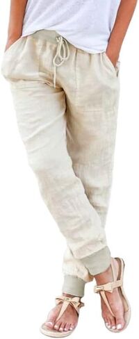 Dokotoo Womens 2023 Casual Drawstring Tie Elastic Waist Loose Capri Jogger Cargo Pants with Pockets in Saudi Arabia