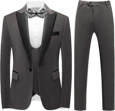 Mens Velvet 3 Piece Suits Slim Fit Peaked Lapel One Button Tuxedo Dinner Jacket Vest Pants Suit Set in Kuwait