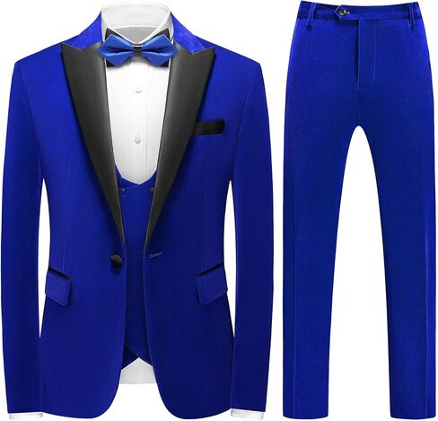 Mens Velvet 3 Piece Suits Slim Fit Peaked Lapel One Button Tuxedo Dinner Jacket Vest Pants Suit Set in Kuwait