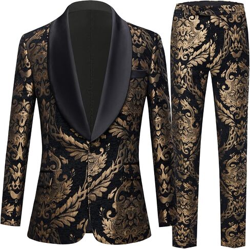 Mens Suit Jacquard Silm Fit 2-Piece Shawl Lapel Tuxedo Wedding Party Prom Suit Set in Saudi Arabia