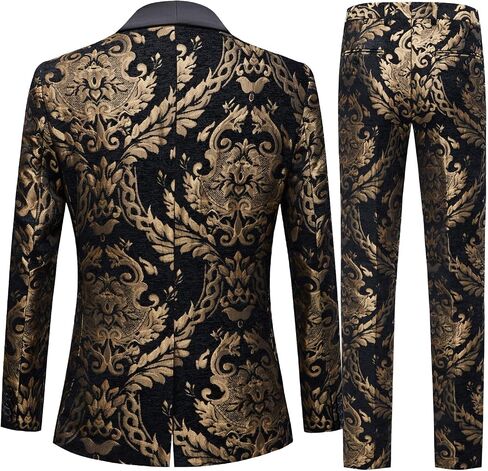 Mens Suit Jacquard Silm Fit 2-Piece Shawl Lapel Tuxedo Wedding Party Prom Suit Set in Saudi Arabia