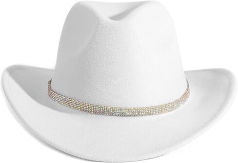 HUDANHUWEI Rhinestone Cowgirl Cowboy Hat Shiny Wide Brim Hat for Party in Saudi Arabia