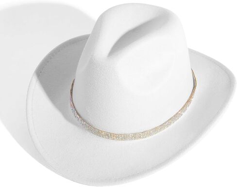 HUDANHUWEI Rhinestone Cowgirl Cowboy Hat Shiny Wide Brim Hat for Party in Saudi Arabia