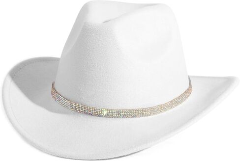 HUDANHUWEI Rhinestone Cowgirl Cowboy Hat Shiny Wide Brim Hat for Party in Saudi Arabia